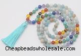 GMN6239 Knotted 7 Chakra 8mm, 10mm amazonite 108 beads mala necklace with tassel