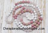 GMN6404 Hand-knotted 8mm, 10mm white howlite, pink jasper & rose quartz 108 beads mala necklaces