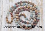 GMN6406 Hand-knotted 8mm, 10mm matte mixed amazonite & jasper 108 beads mala necklaces