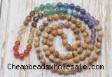 GMN6425 Hand-knotted 7 Chakra 8mm, 10mm picture jasper 108 beads mala necklaces