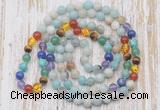 GMN6439 Hand-knotted 7 Chakra 8mm, 10mm amazonite 108 beads mala necklaces