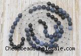 GMN6466 Knotted 8mm, 10mm matte sodalite, white crystal  & black agate 108 beads mala necklaces