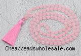 GMN651 Hand-knotted 8mm, 10mm rose quartz 108 beads mala necklaces with tassel