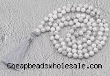 GMN656 Hand-knotted 8mm, 10mm white howlite 108 beads mala necklaces with tassel