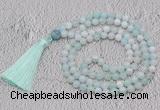 GMN671 Hand-knotted 8mm, 10mm sea blue banded agate 108 beads mala necklaces with tassel