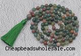 GMN691 Hand-knotted 8mm, 10mm Indian agate 108 beads mala necklaces with tassel