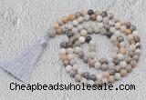 GMN698 Hand-knotted 8mm, 10mm bamboo leaf agate 108 beads mala necklaces with tassel