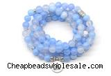 GMN7006 8mm blue banded agate 108 mala beads wrap bracelet necklace