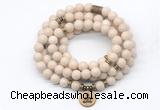 GMN7010 8mm white fossil jasper 108 mala beads wrap bracelet necklace