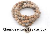 GMN7017 8mm matte picture jasper 108 mala beads wrap bracelet necklace