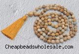 GMN707 Hand-knotted 8mm, 10mm picture jasper 108 beads mala necklaces with tassel