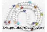 GMN7070 7 Chakra 8mm white howlite 108 mala beads wrap bracelet necklaces