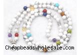 GMN7071 7 Chakra 8mm white howlite 108 mala beads wrap bracelet necklaces