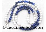 GMN7082 Chakra 8mm white howlite & lapis lazuli 108 mala beads wrap bracelet necklaces