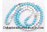 GMN7084 Chakra 8mm white & blue howlite 108 mala beads wrap bracelet necklaces