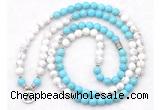 GMN7085 Chakra 8mm white & blue howlite 108 mala beads wrap bracelet necklaces