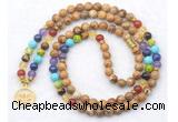 GMN7094 7 Chakra 8mm picture jasper 108 mala beads wrap bracelet necklaces