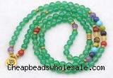 GMN7115 7 Chakra 8mm green agate 108 mala beads wrap bracelet necklaces