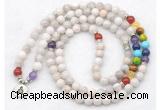 GMN7118 7 Chakra 8mm white crazy lace agate 108 mala beads wrap bracelet necklaces