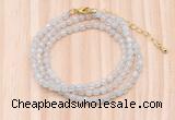 GMN7200 4mm faceted round tiny white jade beaded necklace jewelry