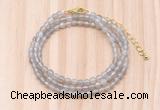 GMN7201 4mm faceted round tiny grey agate beaded necklace jewelry