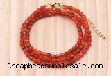 GMN7202 4mm faceted round tiny red agate beaded necklace jewelry