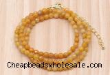 GMN7209 4mm faceted round tiny yellow jade beaded necklace jewelry