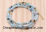 GMN7212 4mm faceted round tiny amazonite beaded necklace jewelry