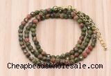 GMN7215 4mm faceted round tiny unakite beaded necklace jewelry