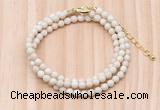 GMN7224 4mm faceted round tiny white fossil jasper beaded necklace jewelry