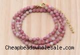 GMN7225 4mm faceted round tiny pink wooden jasper beaded necklace jewelry