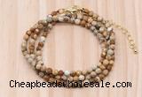 GMN7227 4mm faceted round tiny picture jasper beaded necklace jewelry