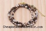 GMN7228 4mm faceted round tiny brown zebra jasper beaded necklace jewelry