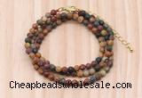 GMN7232 4mm faceted round tiny picasso jasper beaded necklace jewelry