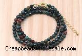 GMN7236 4mm faceted round tiny Indian bloodstone beaded necklace jewelry