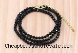 GMN7247 4mm faceted round tiny black spinel beaded necklace jewelry