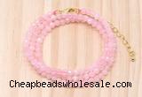 GMN7256 4mm faceted round tiny rose quartz beaded necklace jewelry