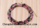 GMN7258 4mm faceted round tourmaline beaded necklace jewelry