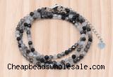 GMN7267 4mm faceted round black rutilated quartz beaded necklace jewelry