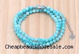 GMN7269 4mm faceted round amazonite beaded necklace jewelry