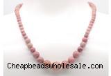 GMN7301 pink wooden jasper graduated beaded necklace & bracelet set