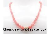 GMN7339 cherry quartz graduated beaded necklace & bracelet set