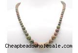 GMN7342 unakite gemstone graduated beaded necklace & bracelet set