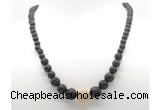 GMN7346 black lava graduated beaded necklace & bracelet set