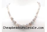 GMN7354 grey banded agate graduated beaded necklace & bracelet set