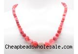 GMN7355 red banded agate graduated beaded necklace & bracelet set