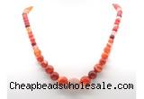 GMN7356 red banded agate graduated beaded necklace & bracelet set