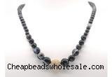 GMN7357 black banded agate graduated beaded necklace & bracelet set