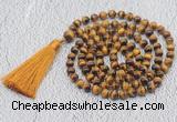 GMN740 Hand-knotted 8mm, 10mm yellow tiger eye 108 beads mala necklaces with tassel