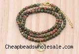 GMN7415 4mm faceted round tiny unakite beaded necklace with constellation charm